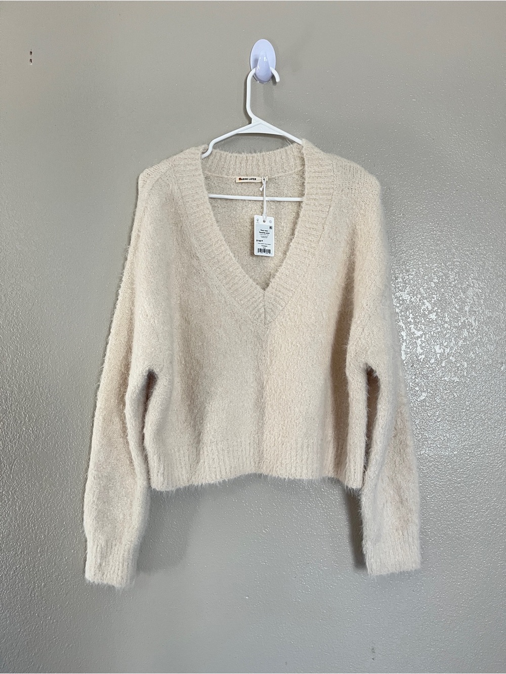 NWT Marine Layer Cream V-Neck Fuzzy Sweater - Picture 4 of 8